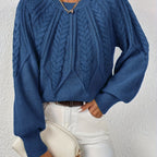 Women's Cable Knit Winter Sweater – Statement Lantern Sleeve Sweater