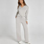 Women's Relaxed Lounge Set – Oversized Wide Leg Two-Piece Outfit