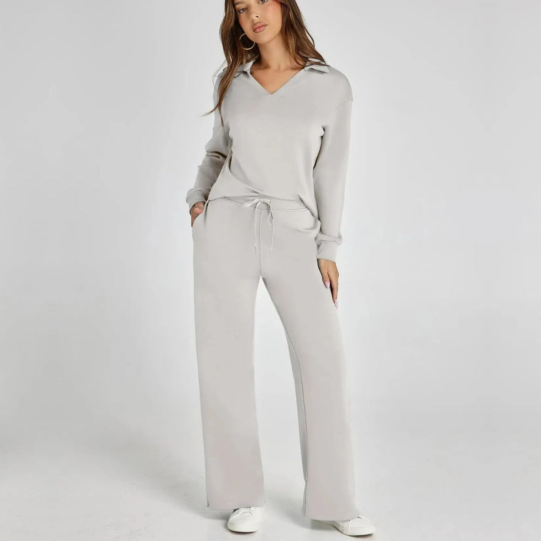 Women's Relaxed Lounge Set – Oversized Wide Leg Two-Piece Outfit