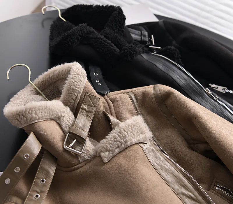 Women's Faux Shearling Aviator Jacket – Cropped Winter Jacket
