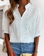 Women's V-Neck Long Sleeve Blouse – Puff Sleeve Relaxed Blouse