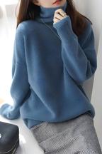 Women's High Neck Roll Neck Sweater – Long Sleeve Knit Pullover