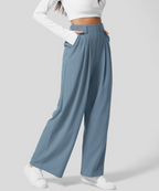 Women's High Waisted Four Pocket Pants – Elastic Waist Wide Leg Trousers