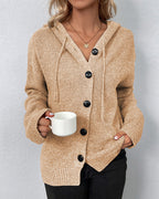 Women's Lace-Up Hooded Cardigan – Casual Long Sleeve Cardigan