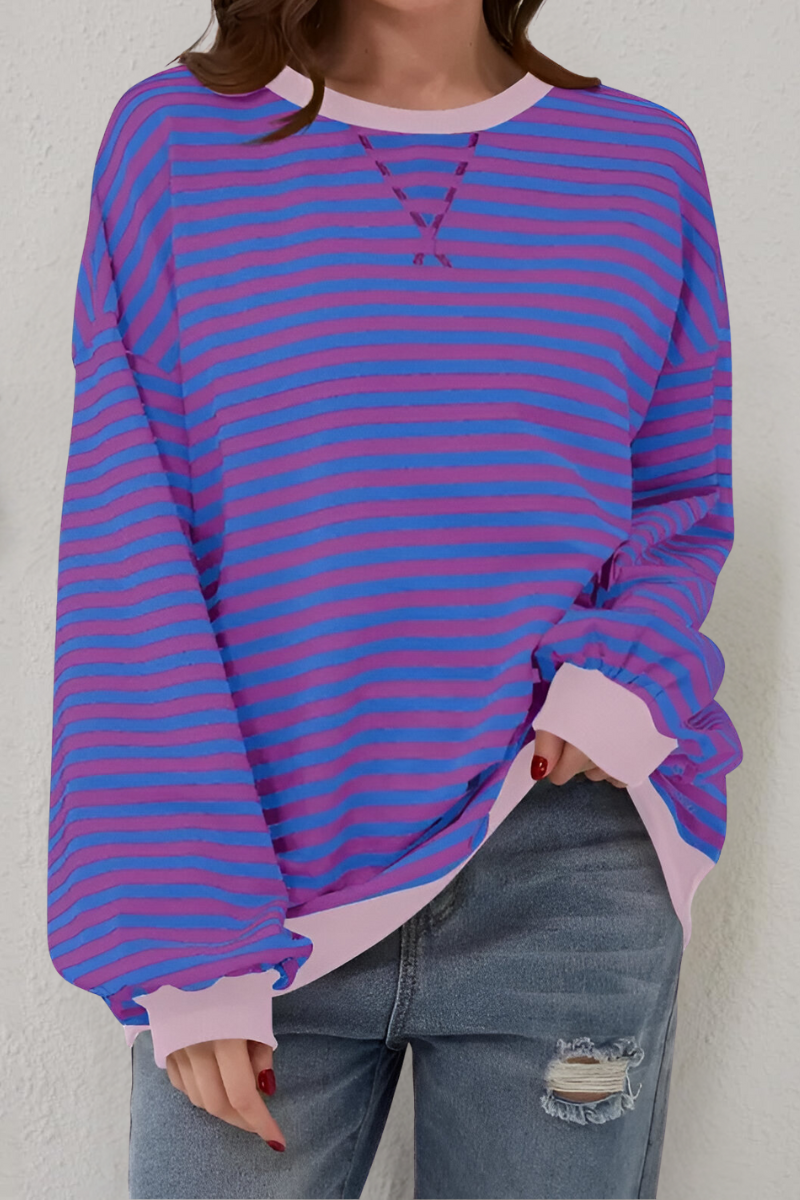 Women's Crew Neck Striped Sweatshirt – Long Sleeve Casual Pullover