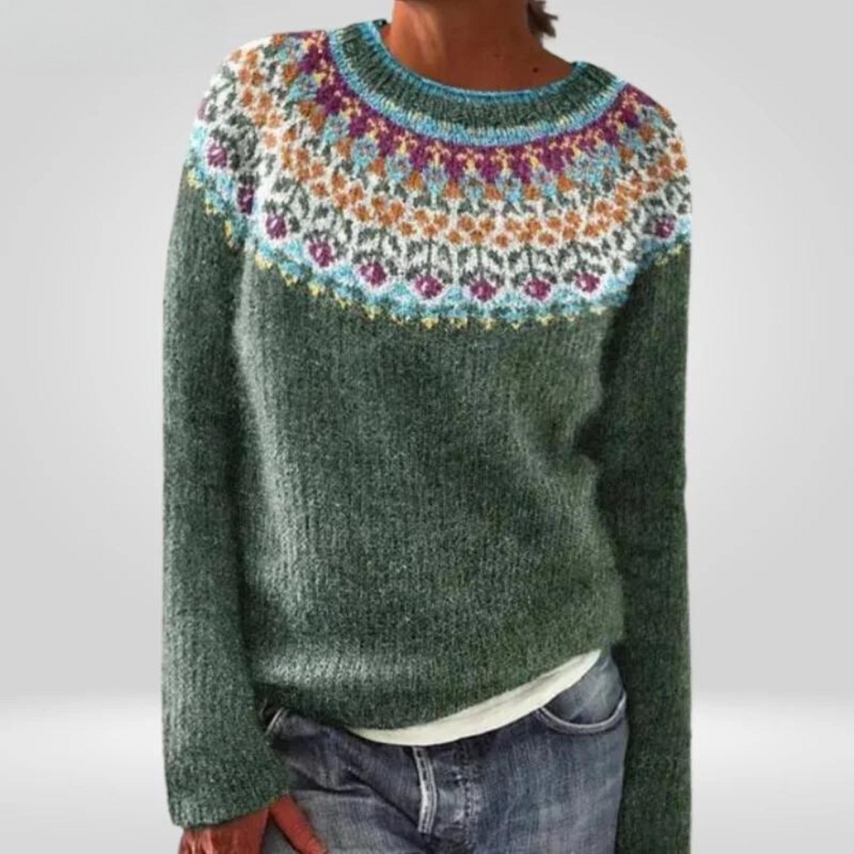 Women's Nordic Crew Neck Sweater – Icelandic Pattern Winter Pullover