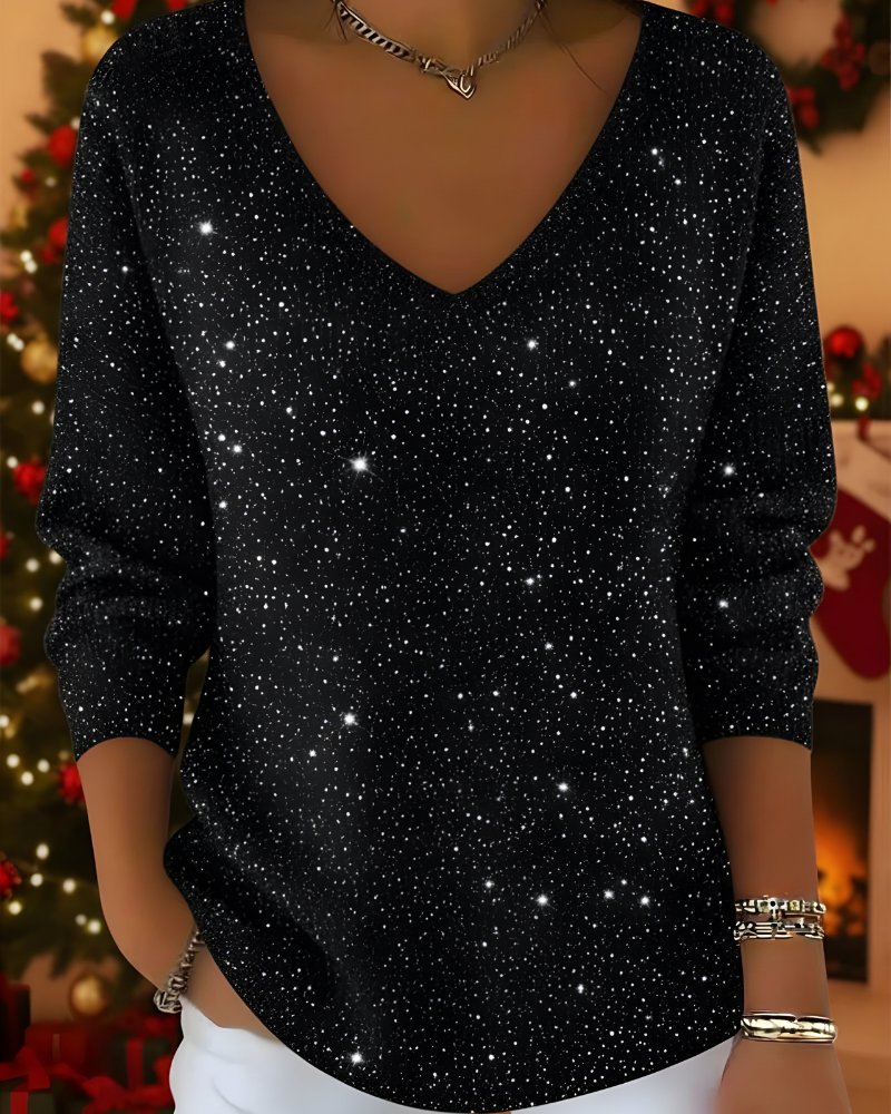 Women's Shimmer Ribbed Sweater – Glitter Long Sleeve Knit Pullover