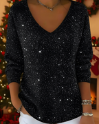 Women's Shimmer Ribbed Sweater – Glitter Long Sleeve Knit Pullover
