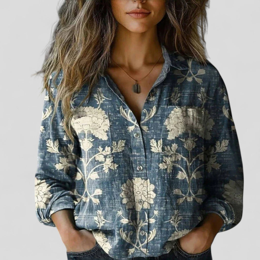 Women's Ombre Print Blouse – Long Sleeve Button Front Blouse
