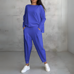 Women's Crew Neck Pants Set – Long Sleeve Relaxed Lounge Set