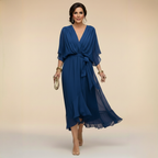 Women's V-Neck Summer Dress – Three-Quarter Sleeve Flowy Dress
