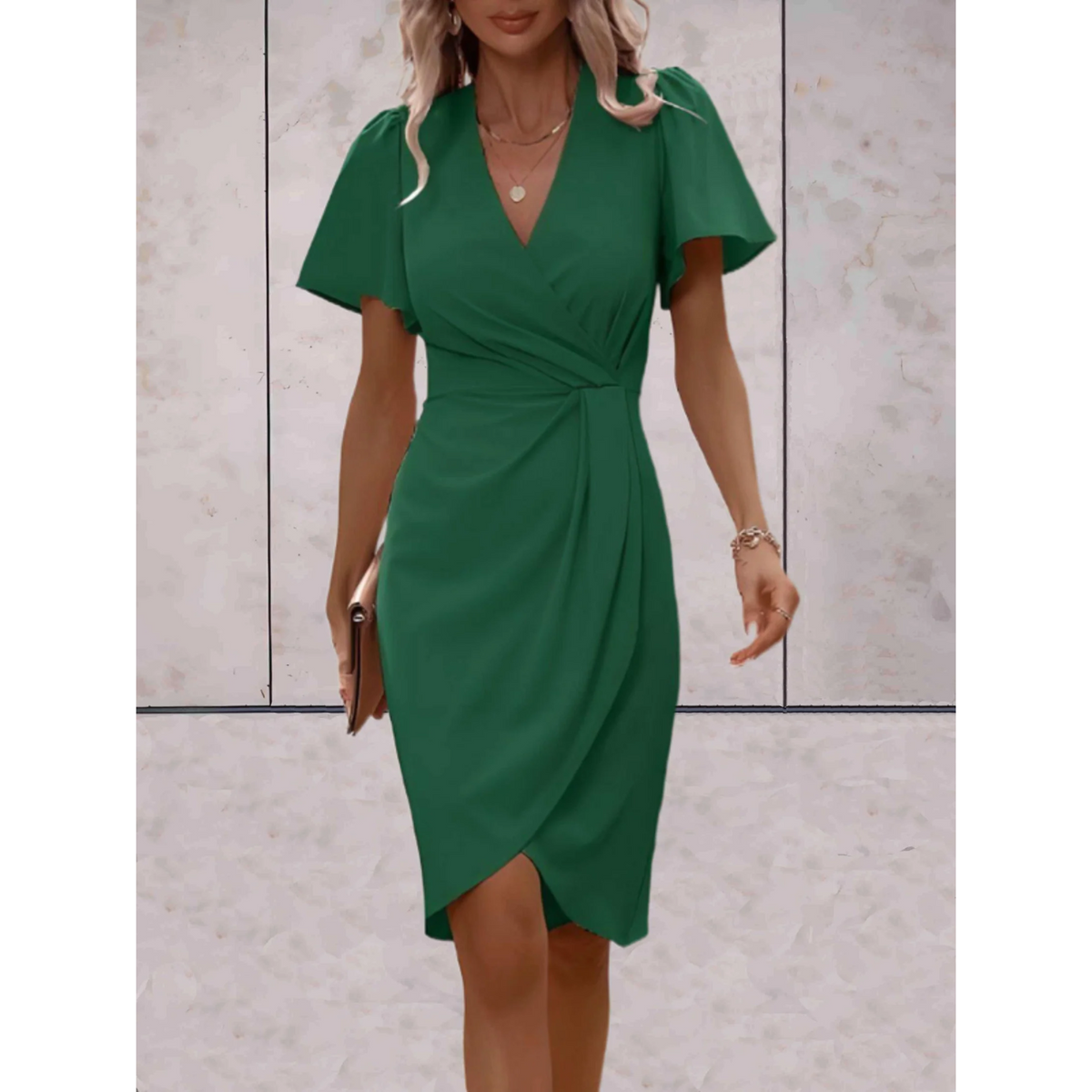 Women's Billowy Sleeve Wrap Dress – V-Neck Flowy Cocktail Dress