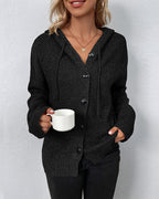 Women's Lace-Up Hooded Cardigan – Casual Long Sleeve Cardigan