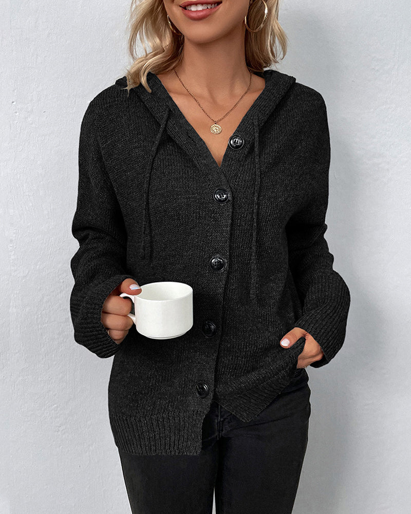 Women's Lace-Up Hooded Cardigan – Casual Long Sleeve Cardigan