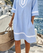 Women's Striped Summer Mini Dress – Short Sleeve Relaxed Dress