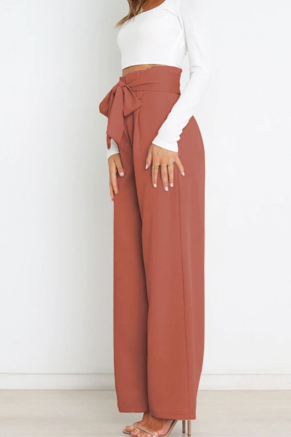 Women's Bow Tie Paperbag Waist Pants – High Rise Wide Leg Trousers