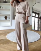 Women's Tailored Pants Set – Relaxed Top & Wide Leg Dress Trousers