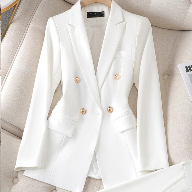 Women's Double-Breasted Blazer Suit – Tailored Wide Leg Pants Set