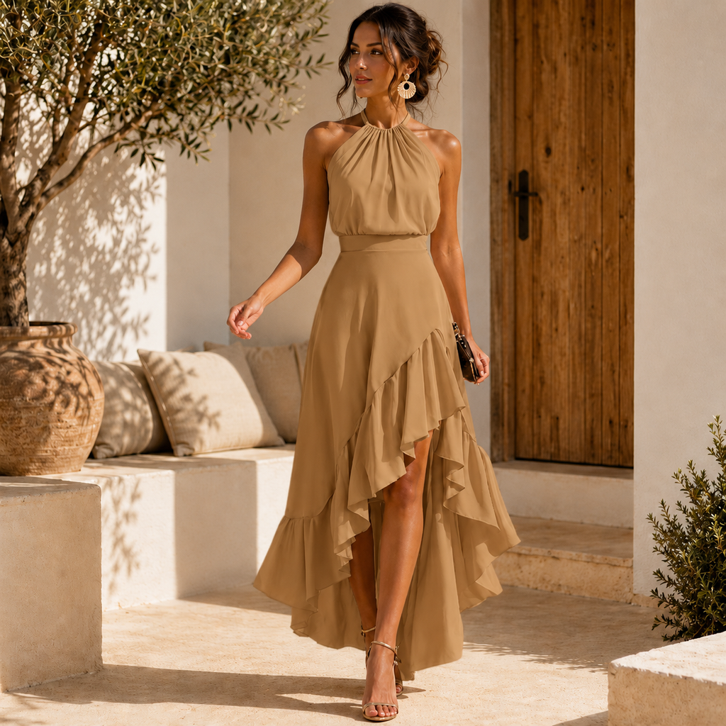 Alanah | Halter Wedding Guest Midi Dress