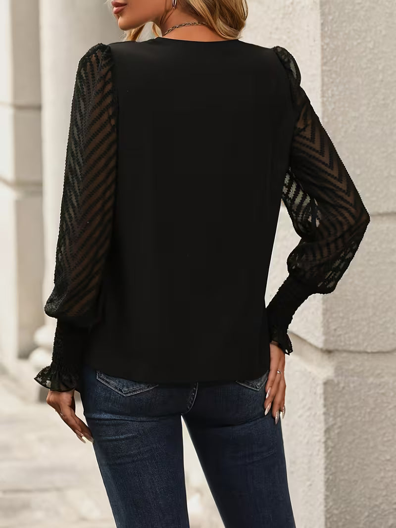 Women's V-Neck Office Blouse – Tailored Long Sleeve Work Blouse