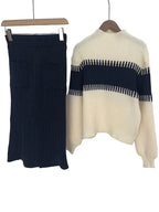 Women's Ribbed Knit Skirt Set – High Neck Sweater Co-Ord