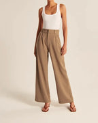 Women's Pleated Wide Leg Pants – High Waist Flowy Dress Trousers