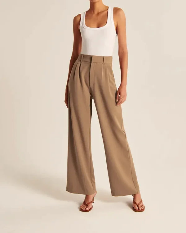 Women's Pleated Wide Leg Pants – High Waist Flowy Dress Trousers