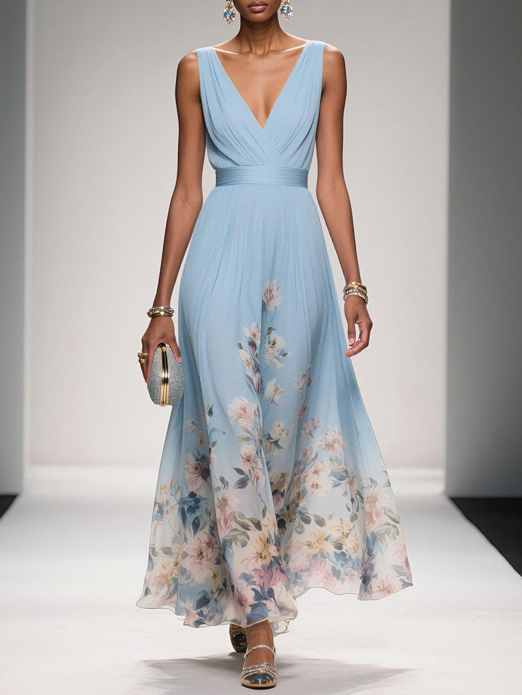 Women's Floral Wedding Guest Maxi Dress – Summer Flowy Occasion Dress