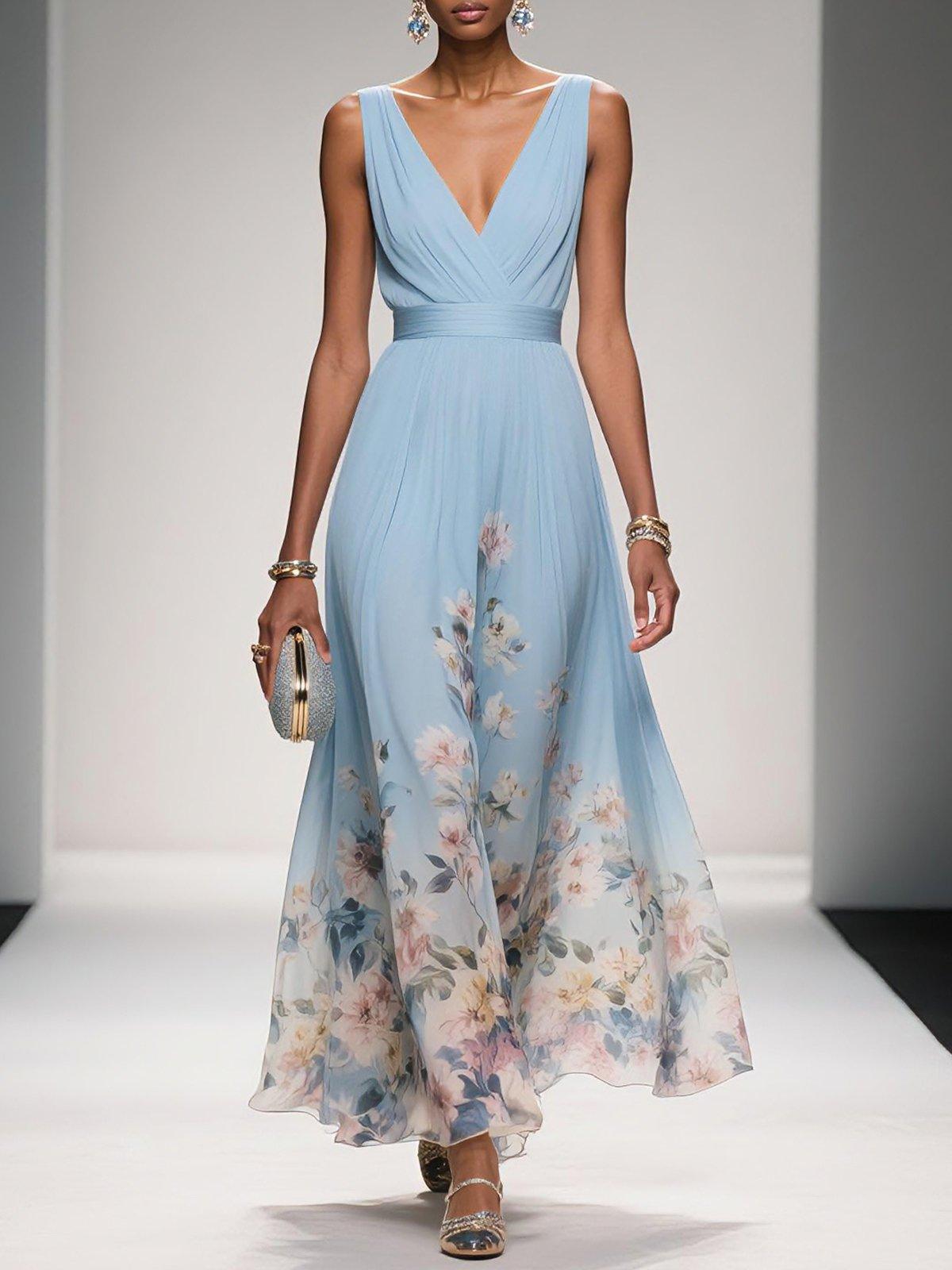 Women's Floral Wedding Guest Maxi Dress – Summer Flowy Occasion Dress