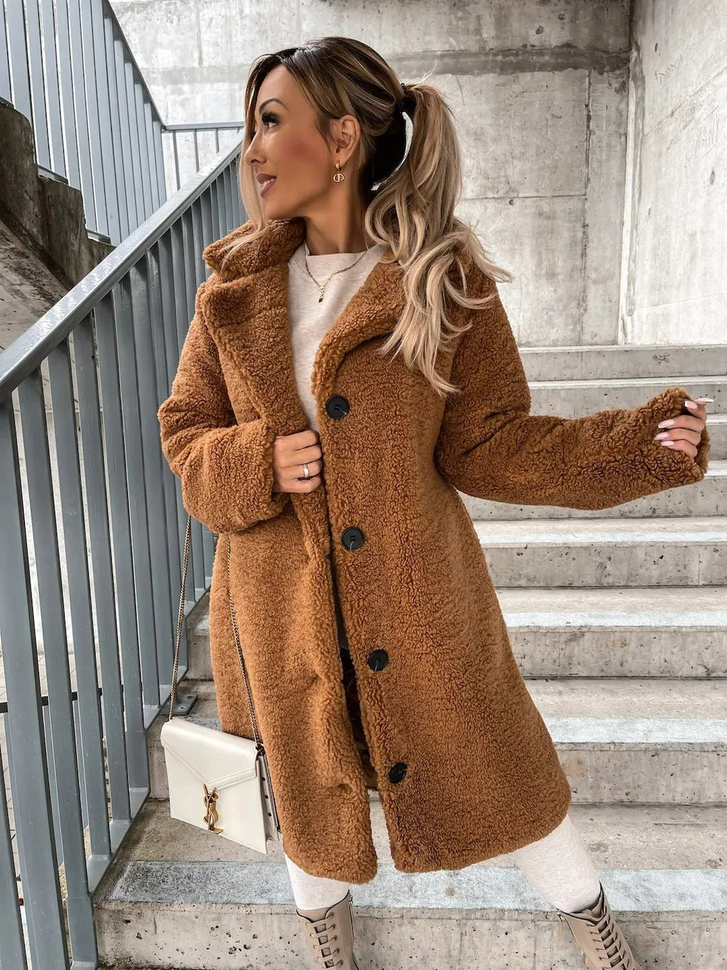 Women's Textured Longline Trench Coat – Relaxed Button Front Coat