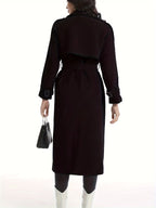 Women's Belted Wide Lapel Trench Coat – Classic Longline Overcoat