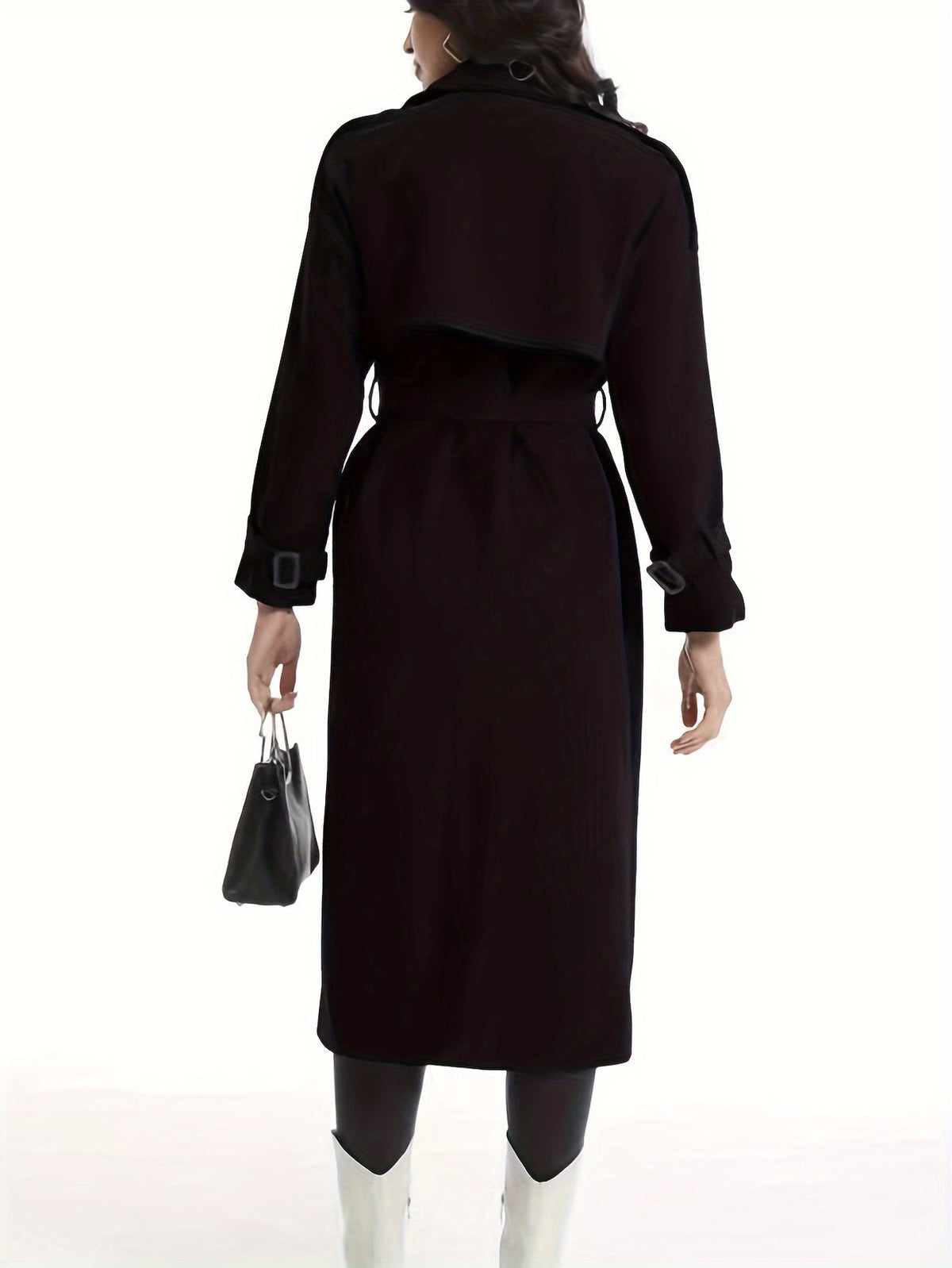 Women's Belted Wide Lapel Trench Coat – Classic Longline Overcoat