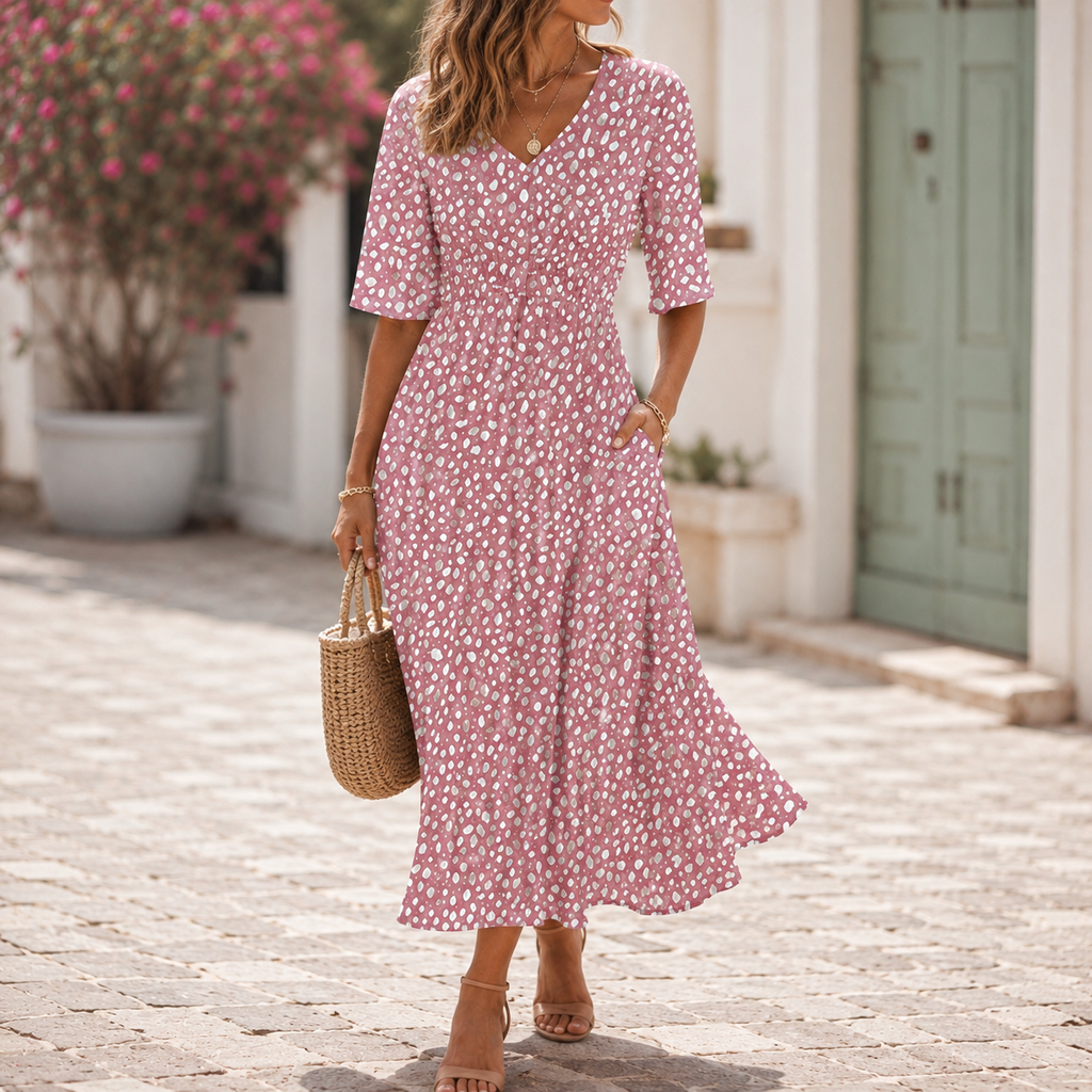 Women's Figure-Flattering Draped Midi Dress – Flowy Formal Occasion Dress