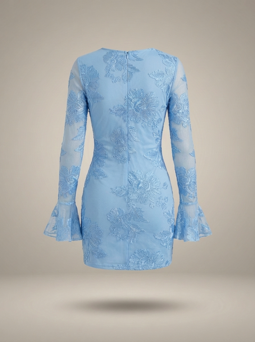 Women's Floral Puff Sleeve Mini Dress – Flared Garden Party Dress