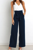 Women's Bow Tie Paperbag Waist Pants – High Rise Wide Leg Trousers