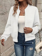 Women's Zip-Up Textured Cardigan – Long Sleeve Knit Cardigan