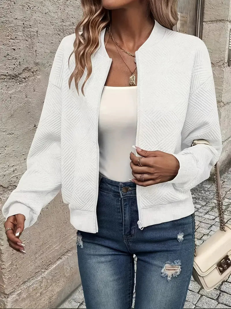 Women's Zip-Up Textured Cardigan – Long Sleeve Knit Cardigan