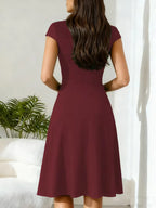Women's V-Neck Pocket A-Line Dress – Short Sleeve Knee Length Dress