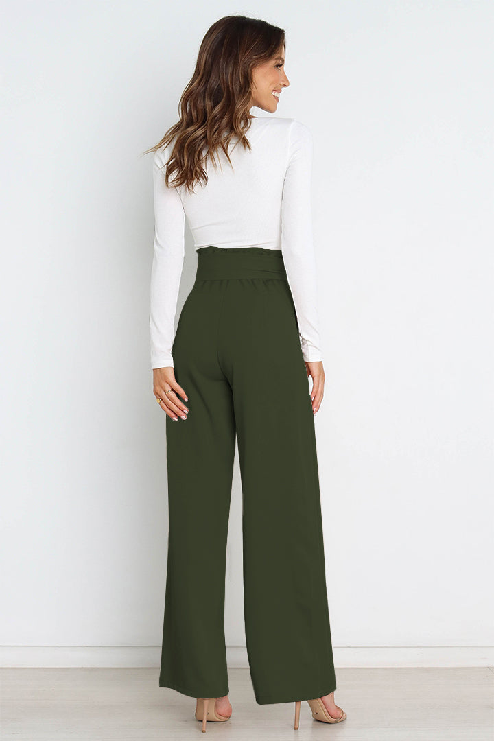 Women's Bow Tie Paperbag Waist Pants – High Rise Wide Leg Trousers