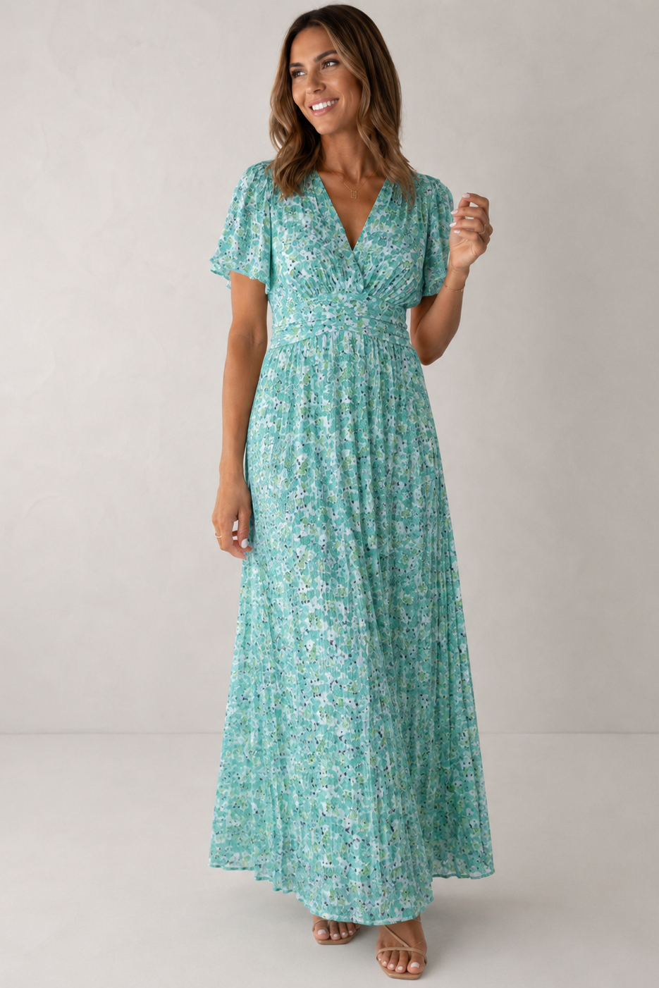 Women's Floral V-Neck Long Dress – Flowy Boho Maxi Dress