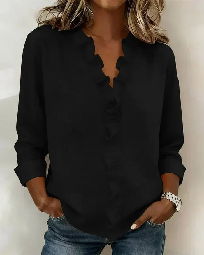 Women's Statement Sleeve Blouse – V-Neck Ruffle Flowy Blouse