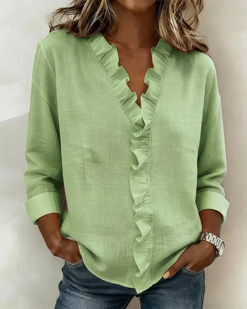 Women's Statement Sleeve Blouse – V-Neck Ruffle Flowy Blouse