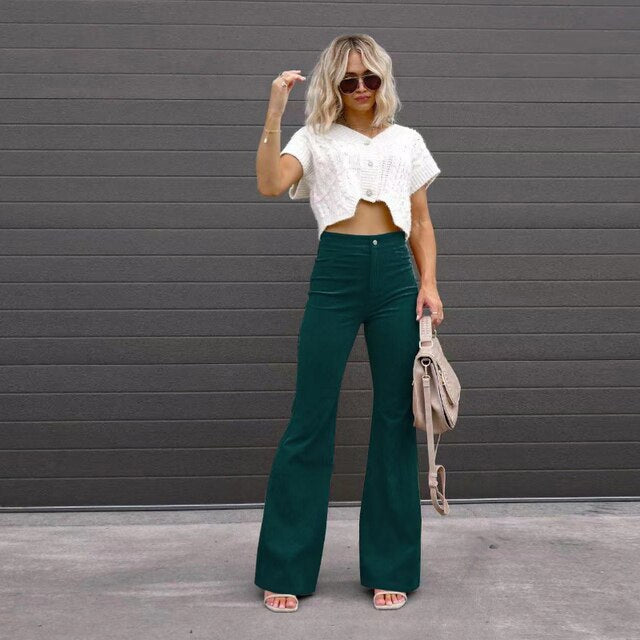 Women's Long Flared High Waist Pants – Retro Style Casual Trousers