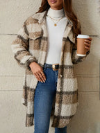 Women's Checked Teddy Coat – Oversized Fleece Winter Overcoat