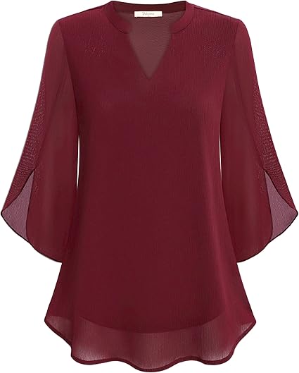 Women's V-Neck Loose Sleeve Blouse – Wide Sleeve Flowy Casual Blouse