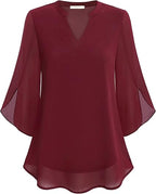 Women's V-Neck Loose Sleeve Blouse – Wide Sleeve Flowy Casual Blouse