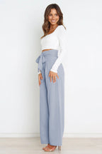 Women's Bow Tie Paperbag Waist Pants – High Rise Wide Leg Trousers