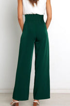 Women's Bow Tie Paperbag Waist Pants – High Rise Wide Leg Trousers