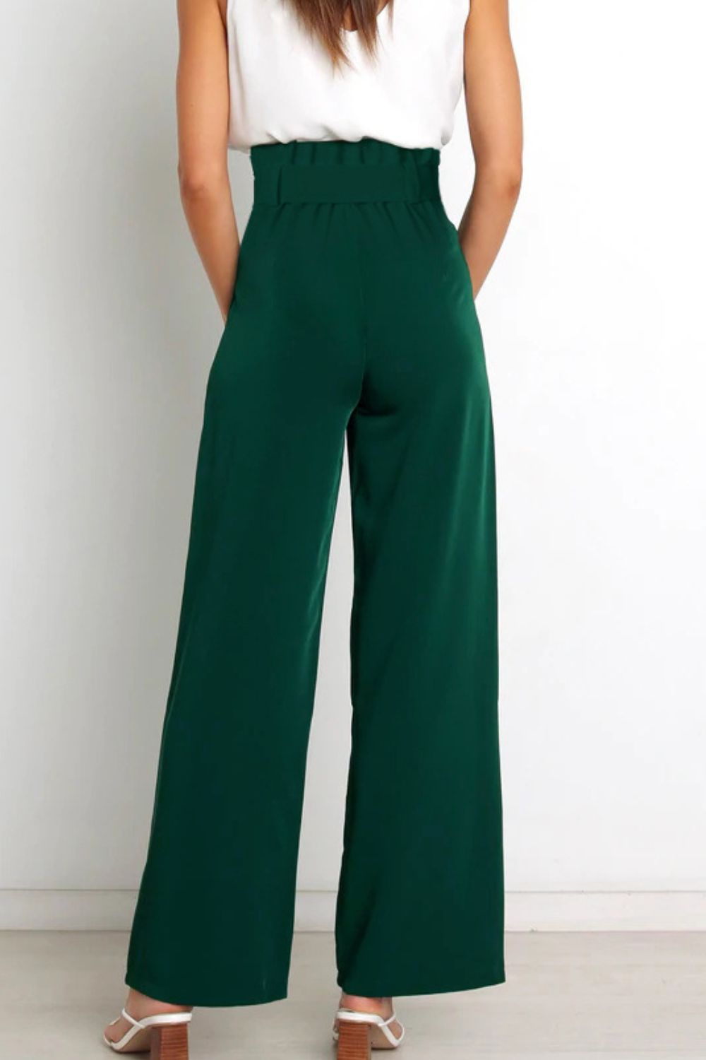 Women's Bow Tie Paperbag Waist Pants – High Rise Wide Leg Trousers