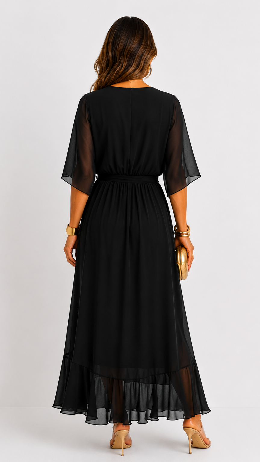 Women's Tie Waist V-Neck Wrap Dress – Flowy Cocktail Occasion Dress